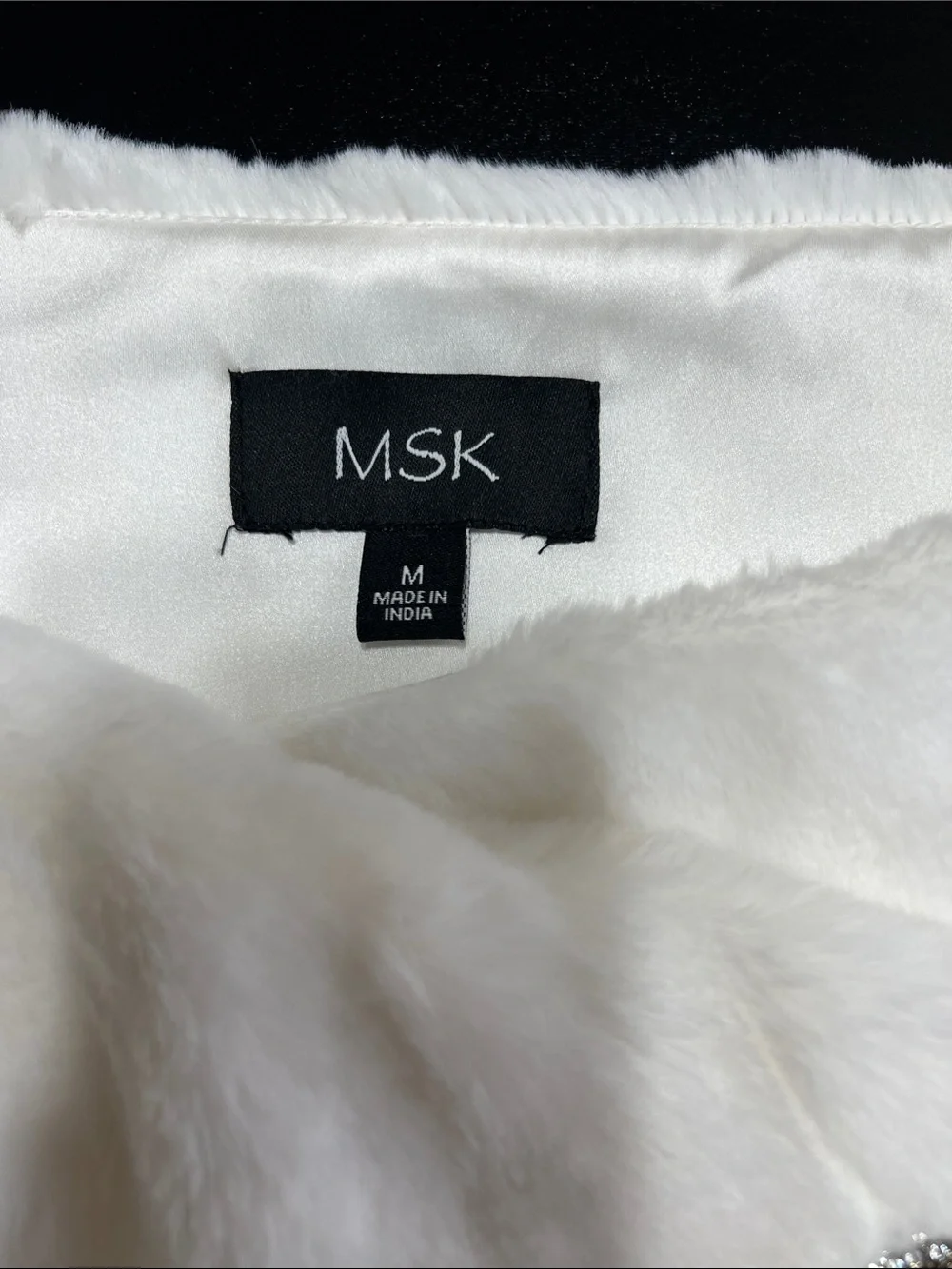 MSK White Faux Fur Bridal Wrap with Silver-Tone Brooch